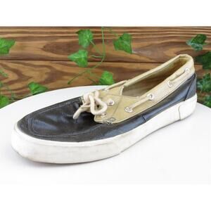 Polo Ralph Lauren Sz 10 Boat Shoe Gray Coated Canvas Men Lace Up‎ Lander Medium